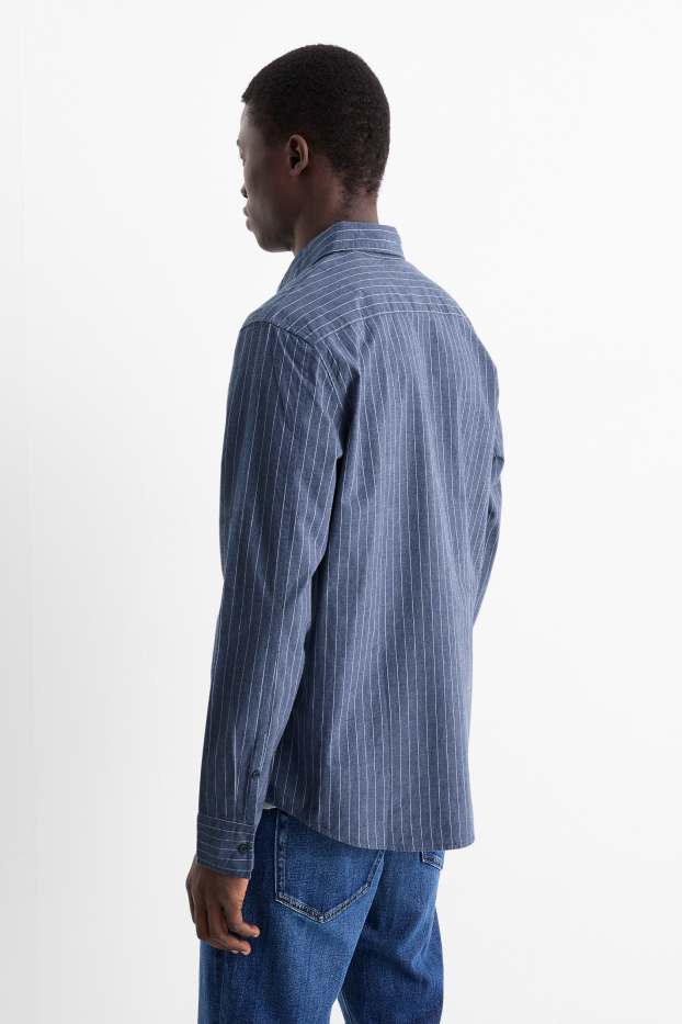 Hommes - Chemise - regular fit - col kent - fines rayures - bleu foncé
