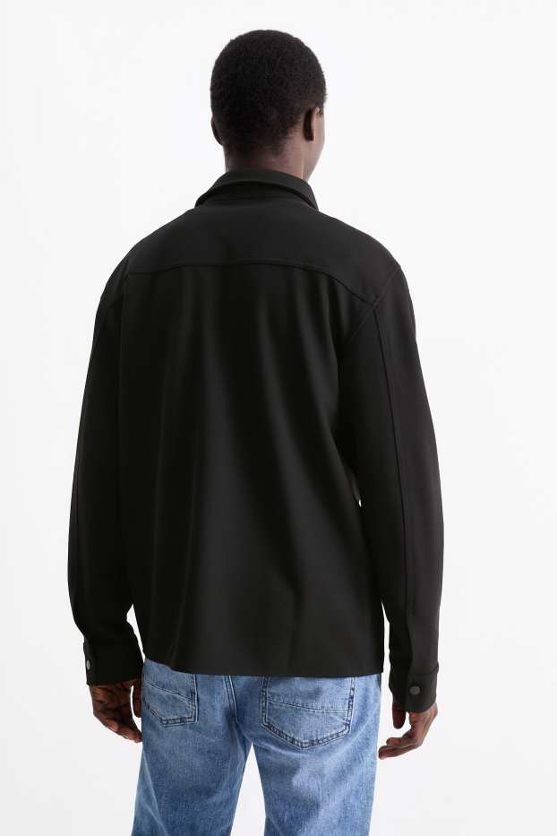 Herren - Hemdjacke - Relaxed Fit - Kent - strukturiert - schwarz