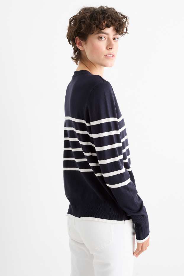 Damen - Feinstrick-Pullover - gestreift - dunkelblau