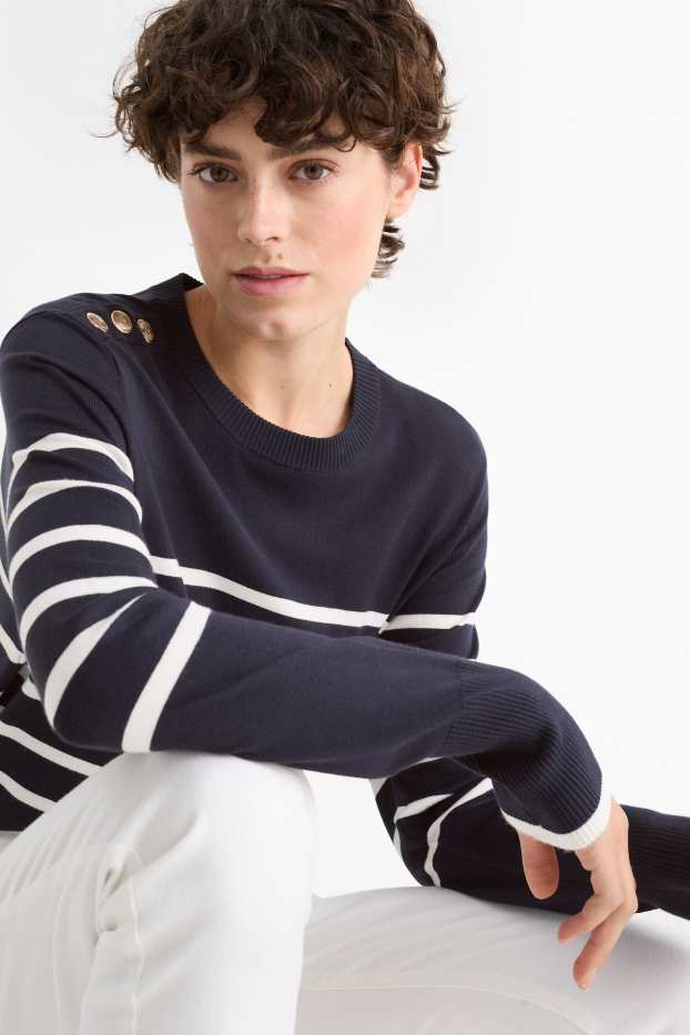 Damen - Feinstrick-Pullover - gestreift - dunkelblau