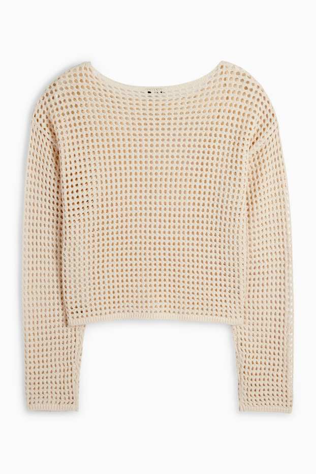 Femei - Pulover crop - bej deschis