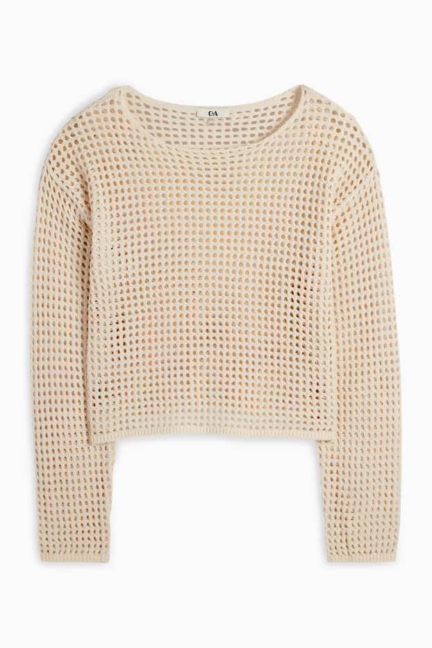 Femei - Pulover crop - bej deschis