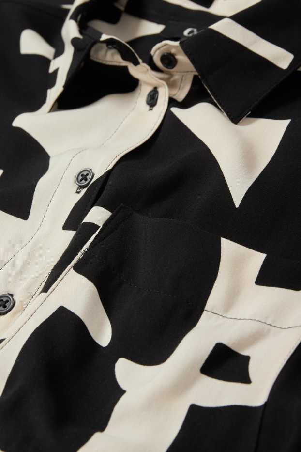 Femmes - Robe-chemisier en viscose - à motif - noir / beige