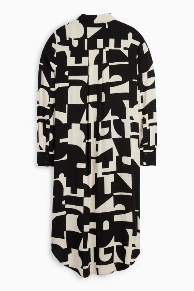 Femmes - Robe-chemisier en viscose - à motif - noir / beige