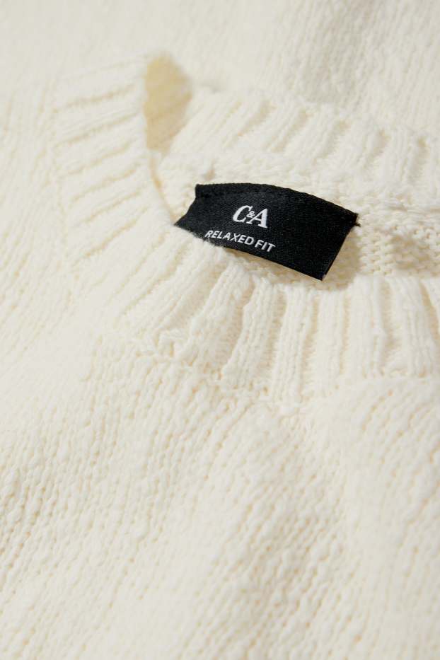 Uomo - Maglione - tramato - bianco crema