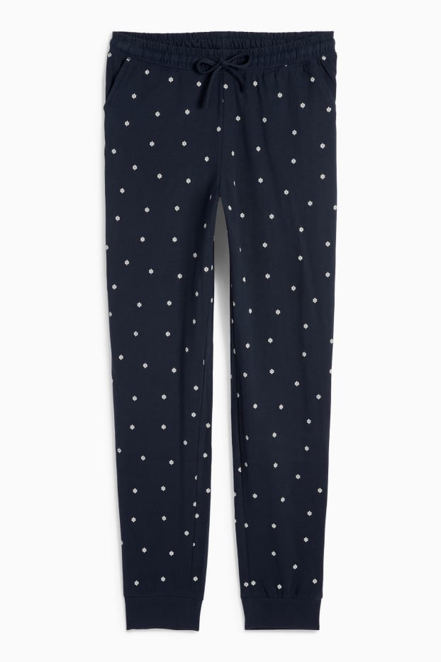 Damen - Pyjamahose - geblümt - dunkelblau