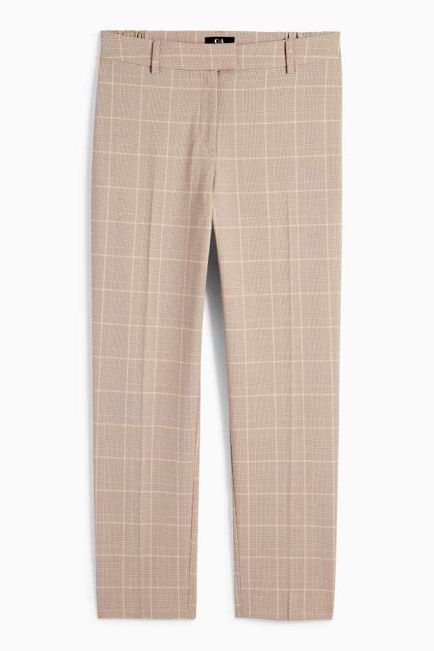 Femmes - Pantalon de bureau - mid waist - coupe cigarette - à carreaux - beige