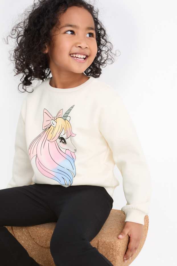 Copii - Fete - Unicorn - set - bluză de molton și colanți evazați - 2 piese - alb-crem
