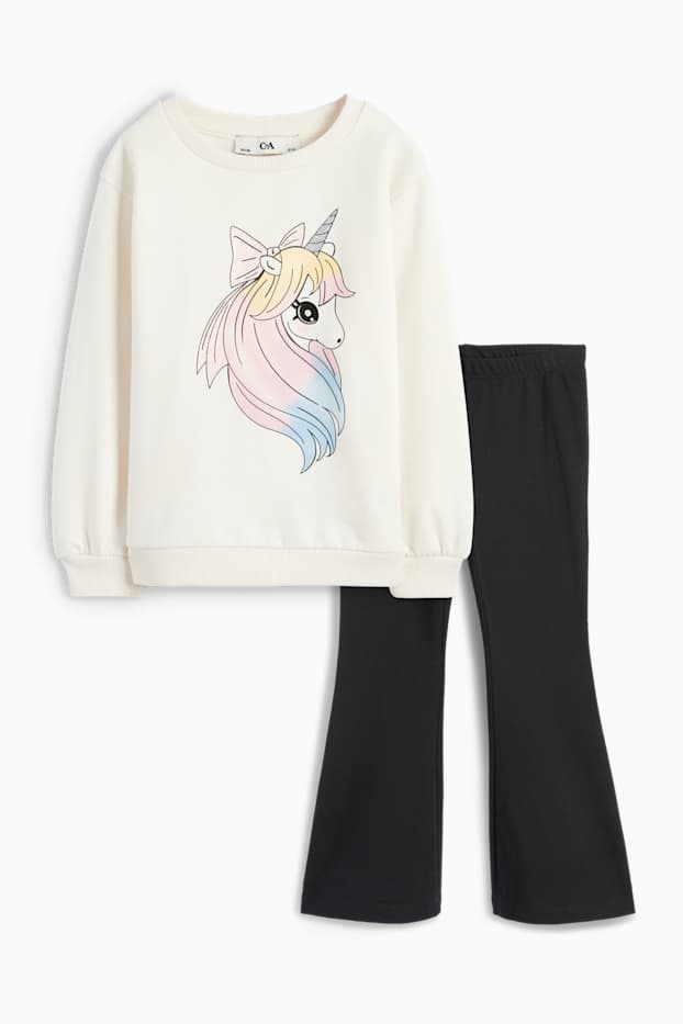 Copii - Fete - Unicorn - set - bluză de molton și colanți evazați - 2 piese - alb-crem