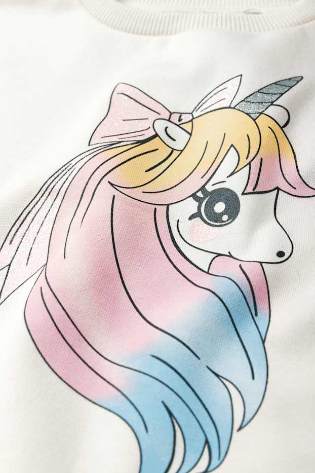 Copii - Fete - Unicorn - set - bluză de molton și colanți evazați - 2 piese - alb-crem