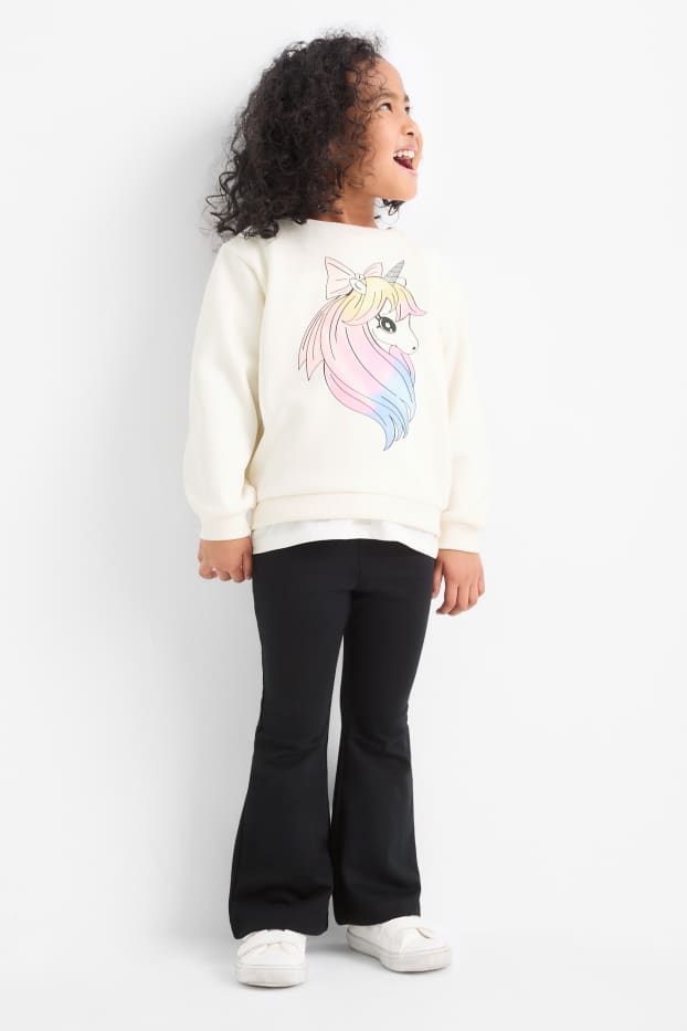 Copii - Fete - Unicorn - set - bluză de molton și colanți evazați - 2 piese - alb-crem