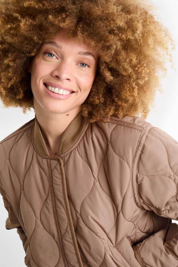 Dames - Gewatteerde jas - waterafstotend - taupe