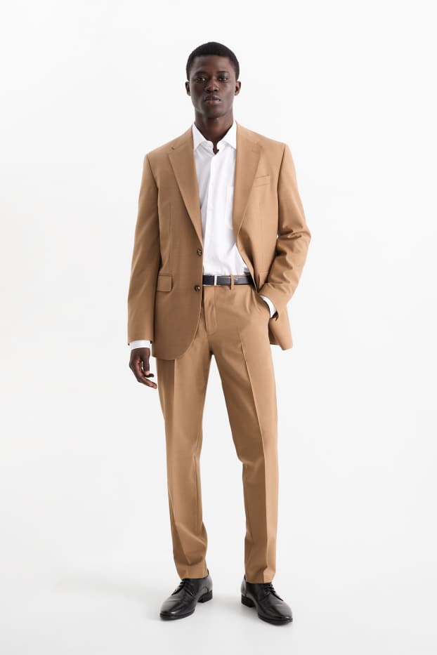 Home - Pantalons combinables - regular fit - Flex - mescla de llana verge - marró