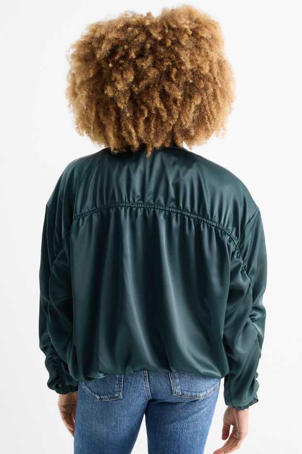 Femei - Bluzon din satin - verde închis