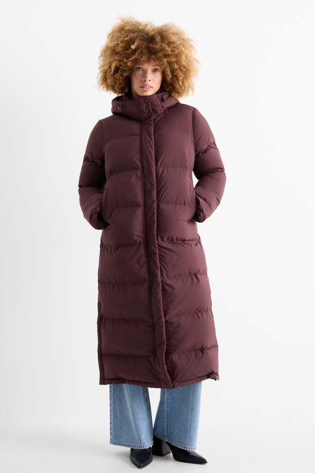 Women - Quilted coat with hood - bordeaux