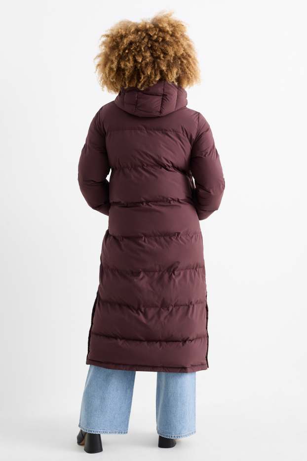 Women - Quilted coat with hood - bordeaux