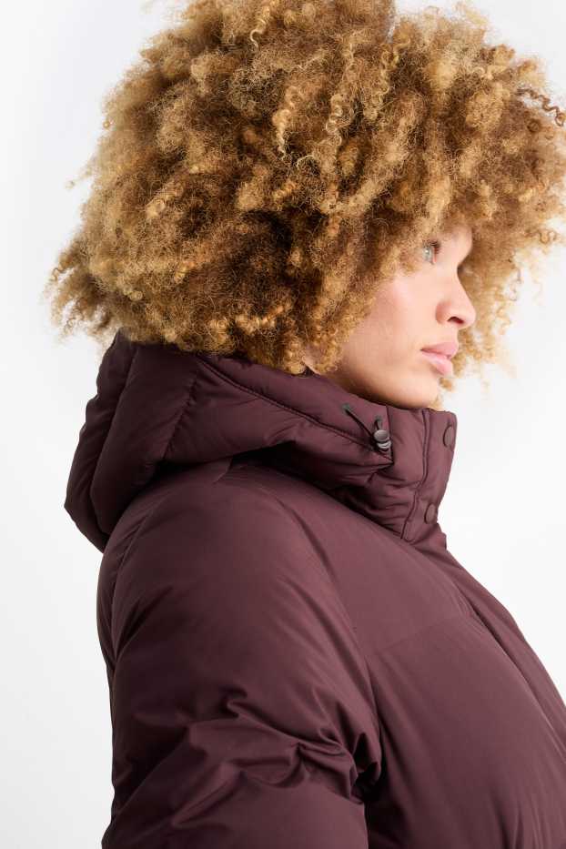 Women - Quilted coat with hood - bordeaux