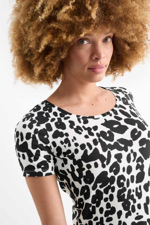 Femmes - T-shirt - imprimé léopard - blanc / noir