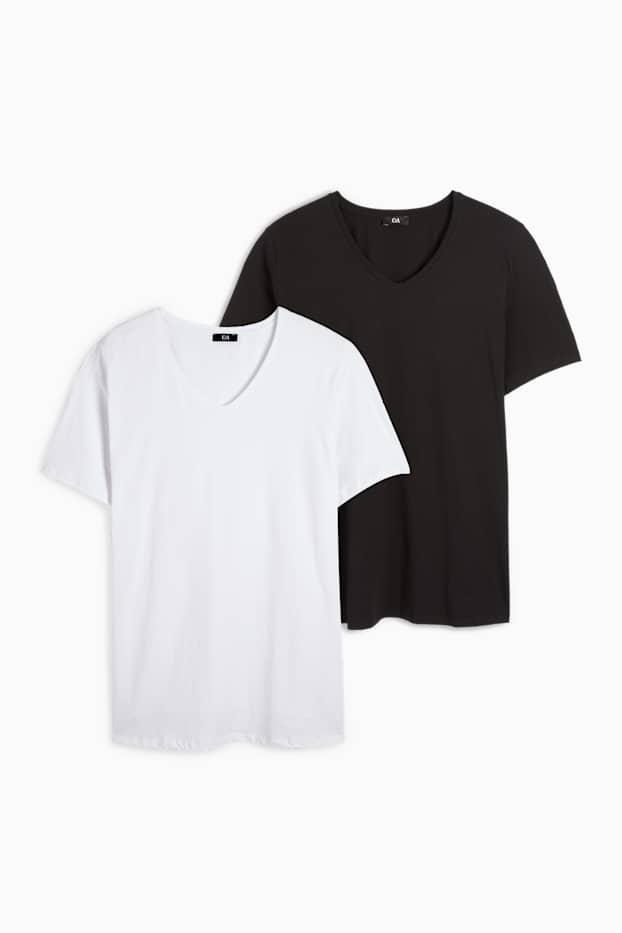 Damen - Multipack 2er - T-Shirt mit V-Ausschnitt - Stretch - LYCRA® - weiss / schwarz