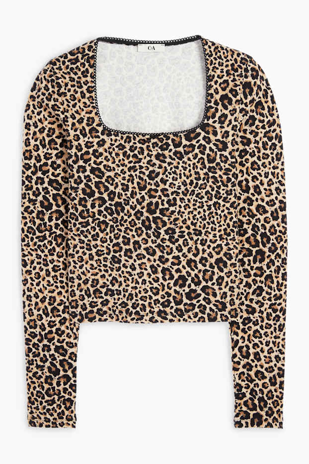 Femei - Tricou cu mânecă lungă - imprimeu de leopard - bej