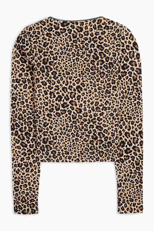 Femei - Tricou cu mânecă lungă - imprimeu de leopard - bej