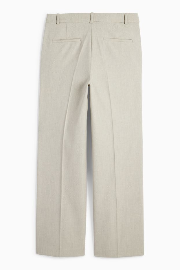 Femmes - Pantalon de bureau - high waist - wide leg - finition texturée - beige clair