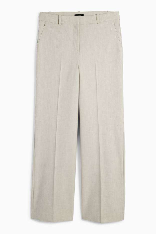 Femmes - Pantalon de bureau - high waist - wide leg - finition texturée - beige clair