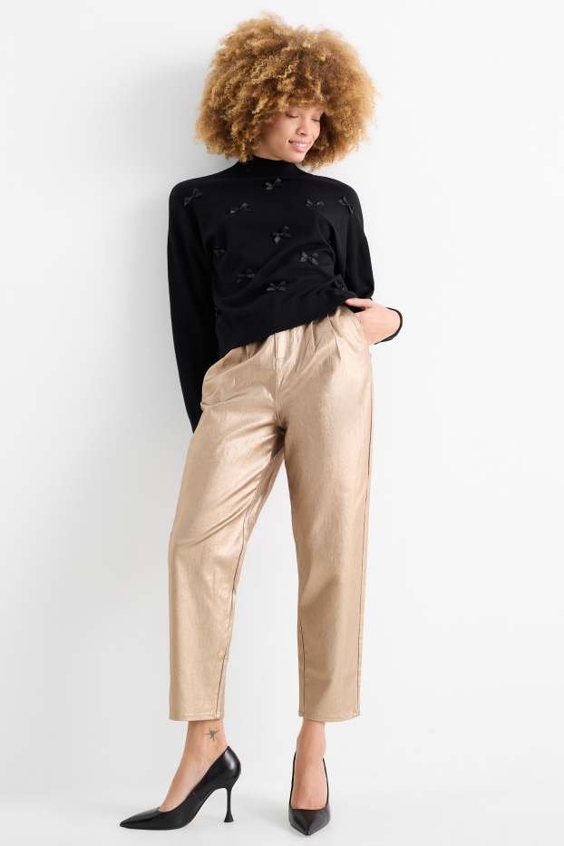 Femmes - Pantalon en toile - high waist - tapered fit - or