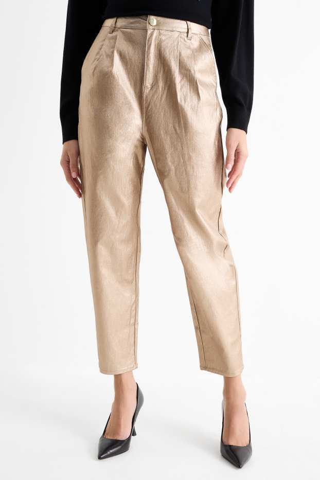 Femmes - Pantalon en toile - high waist - tapered fit - or