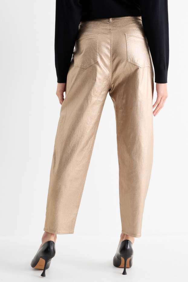 Femmes - Pantalon en toile - high waist - tapered fit - or