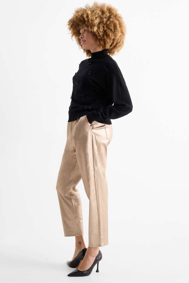 Femmes - Pantalon en toile - high waist - tapered fit - or