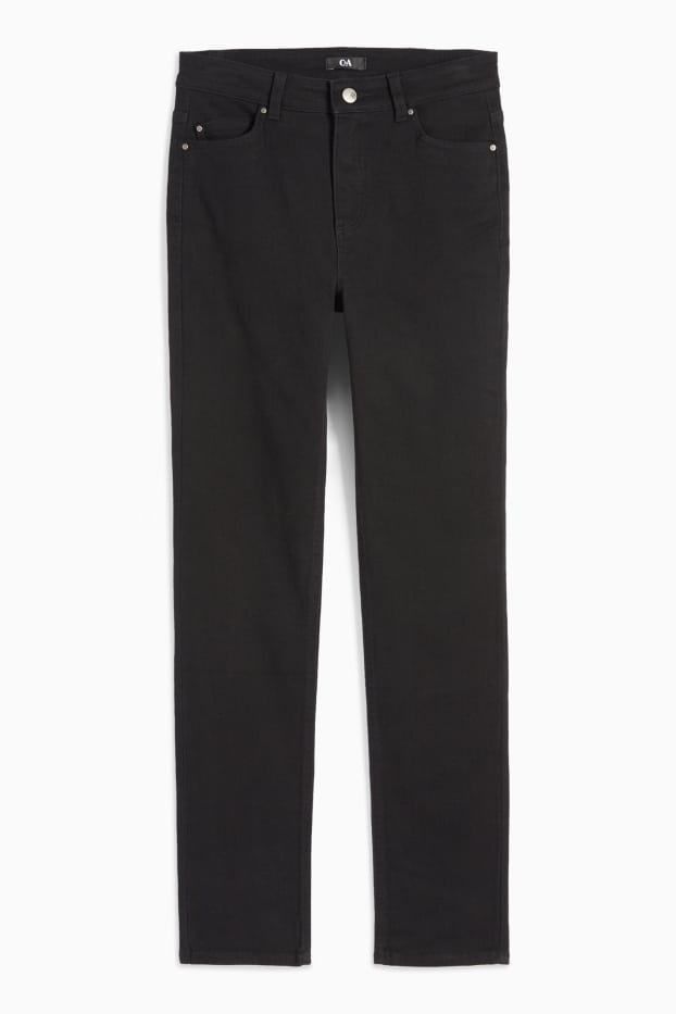 Femmes - Pantalon en toile - high waist - slim fit - noir