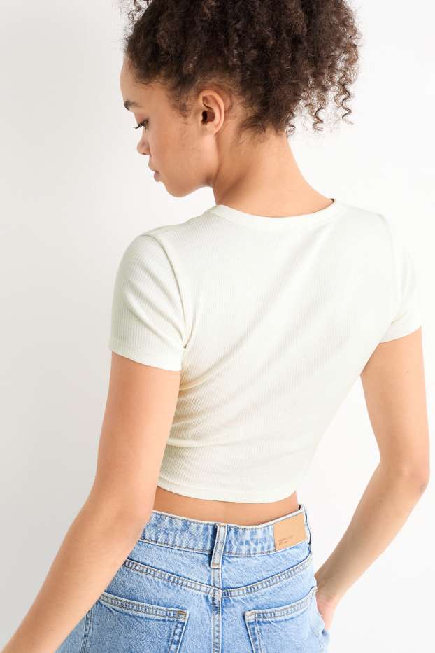 Women - Cropped T-shirt - ribbed - white