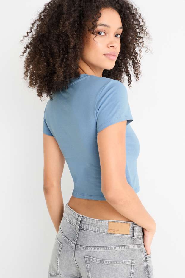 Dames - Kort T-shirt - blauw