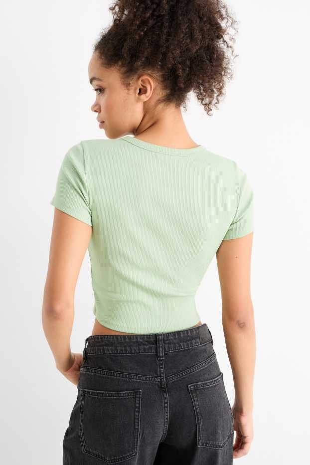 Femei - Tricou crop - reiat - verde deschis