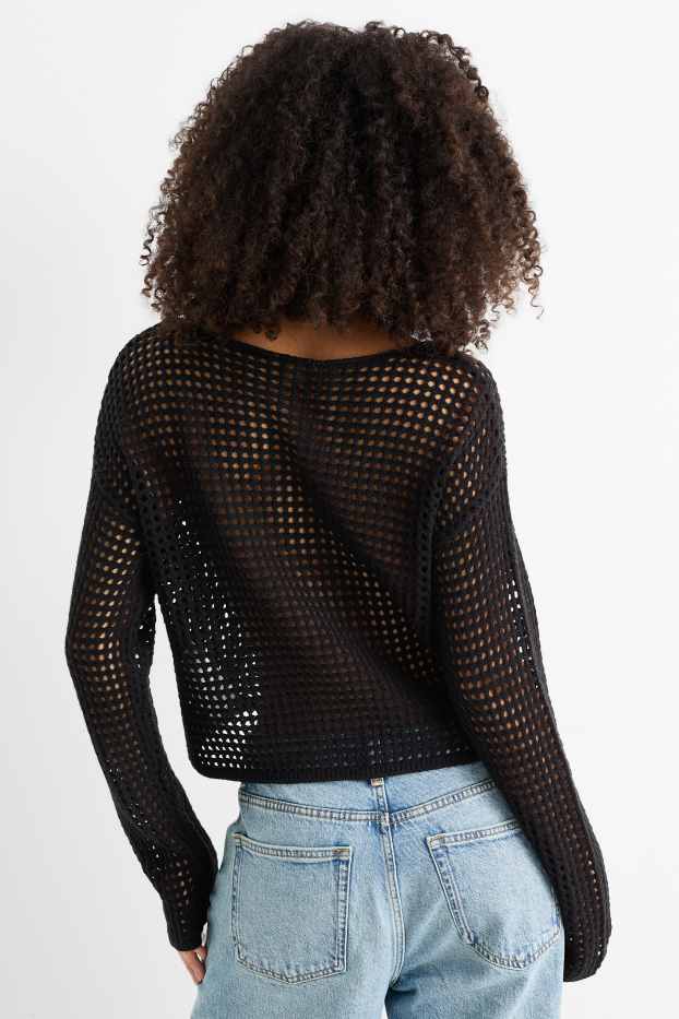 Femei - Pulover crop - negru