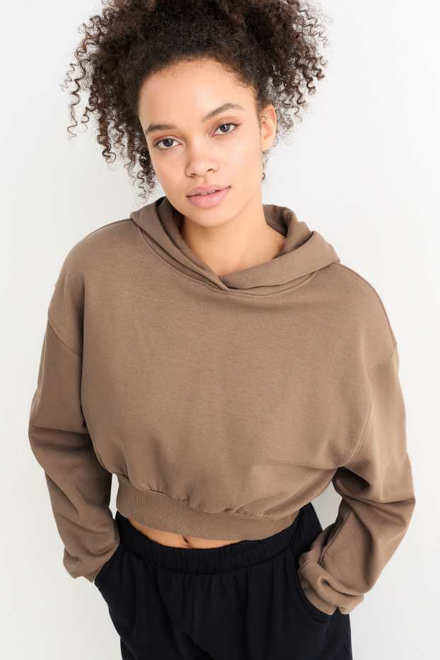 Femmes - Sweat court à capuche - marron