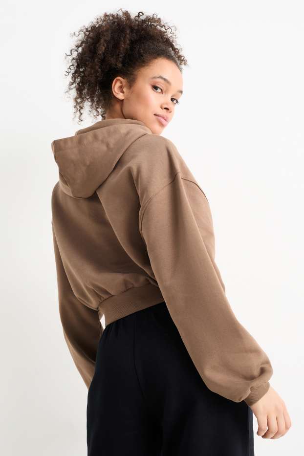 Femmes - Sweat court à capuche - marron
