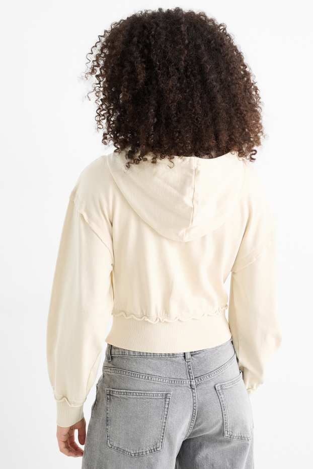 Mujer - Sudadera crop con cremallera y capucha - beige claro
