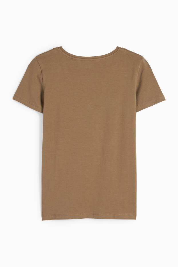 Kobiety - T-shirt z wycięciem V - slim fit - kaki