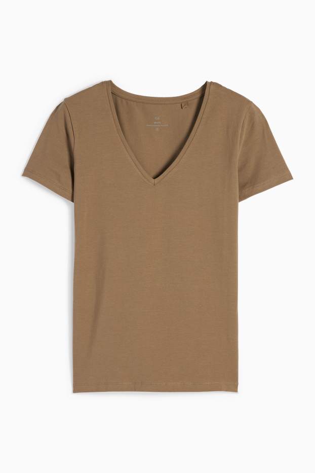 Kobiety - T-shirt z wycięciem V - slim fit - kaki