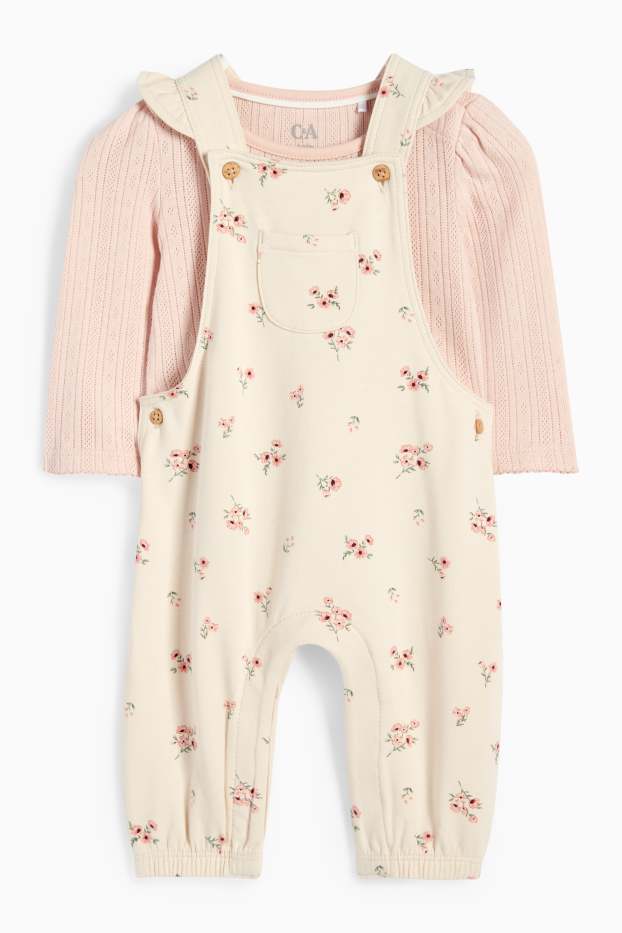 Miminka - dívky - Květinový motiv - outfit pro miminka - 2dílný - krémově bílá