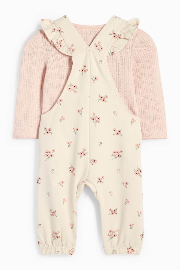 Miminka - dívky - Květinový motiv - outfit pro miminka - 2dílný - krémově bílá