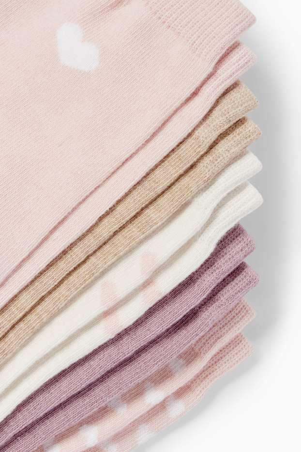Femmes - Lot de 5 paires - chaussettes à motif - cœur - rose