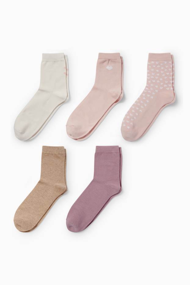 Femmes - Lot de 5 paires - chaussettes à motif - cœur - rose