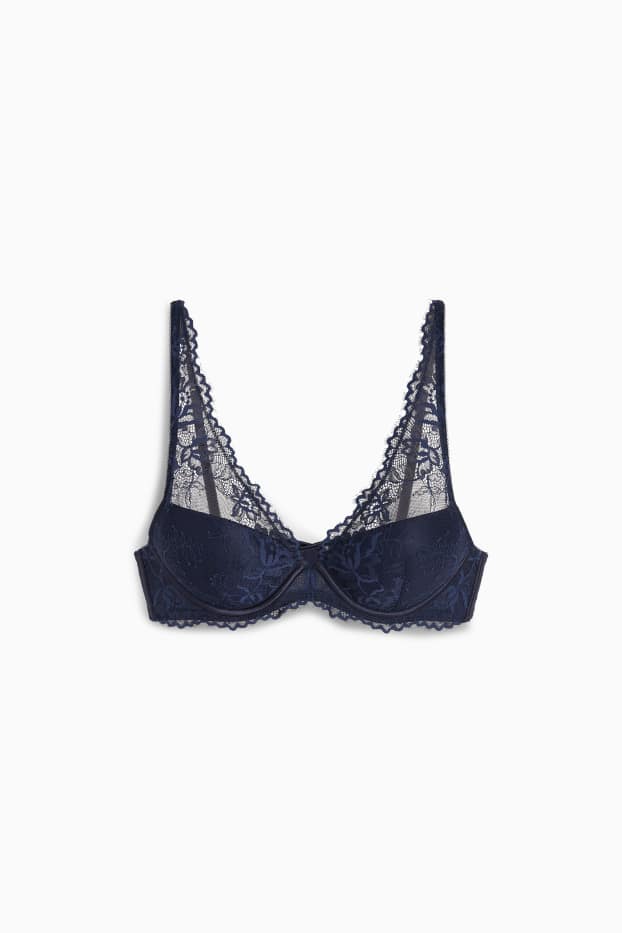 Dames - BH met beugels - PLUNGE - voorgevormd - donkerblauw