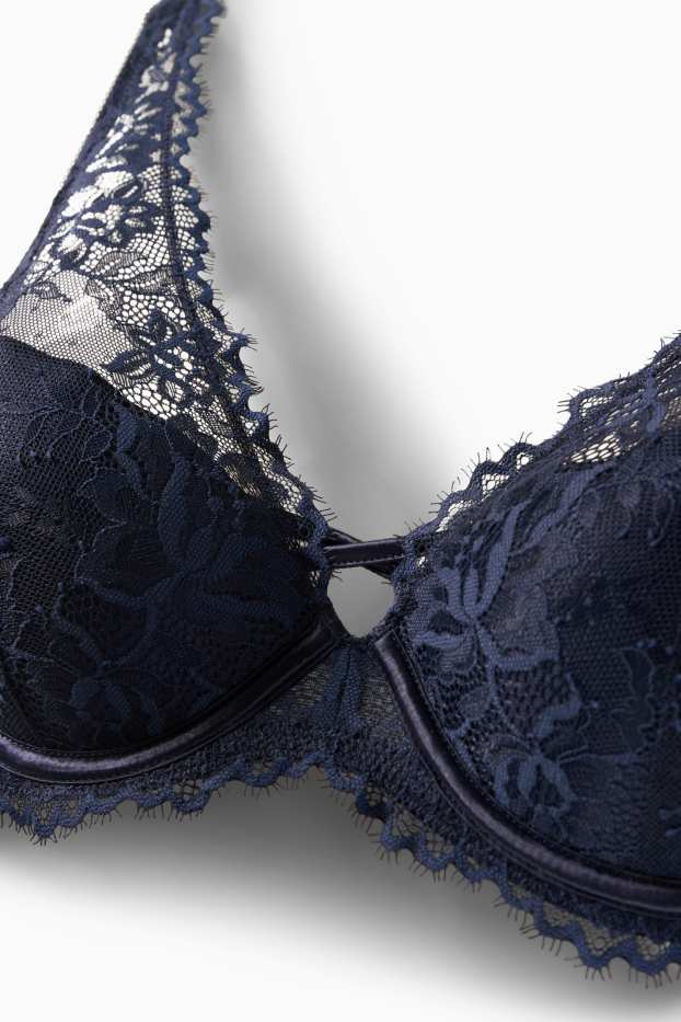 Dames - BH met beugels - PLUNGE - voorgevormd - donkerblauw