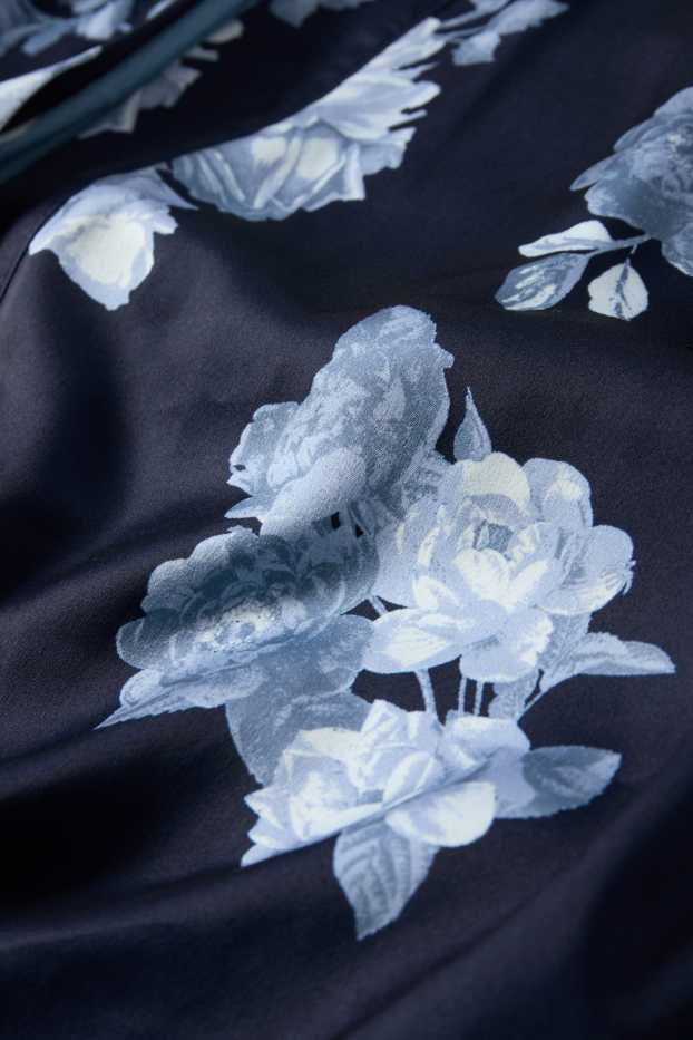 Femmes - Kimono de satin - à fleurs - bleu foncé