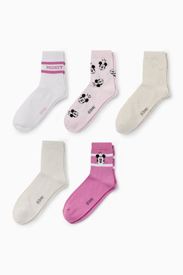 Damen - Multipack 5er - Tennissocken mit Motiv - Micky Maus - pink