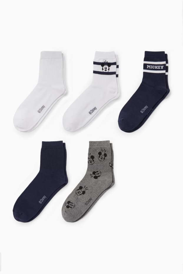Femmes - Lot de 5 paires - chaussettes de tennis à motif - Mickey Mouse - blanc